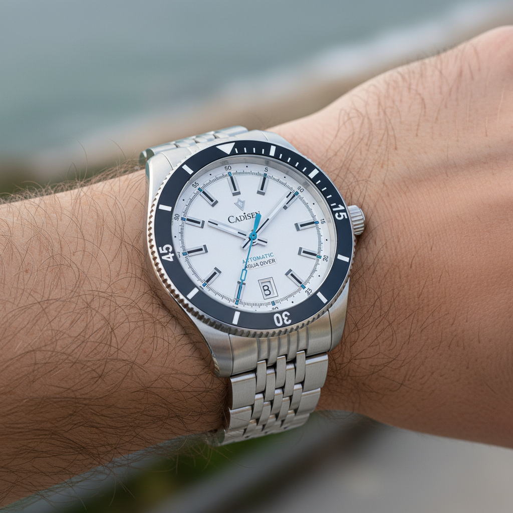 CADISEN C8237 - Automatic - on-wrist, lifestyle shot, white dial