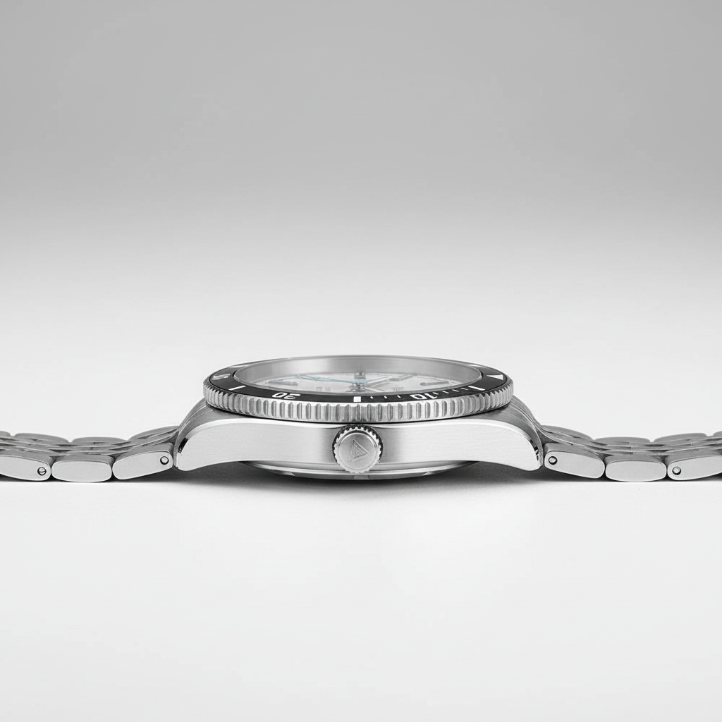 CADISEN C8237 - Automatic - side profile, crown detail, stainless steel