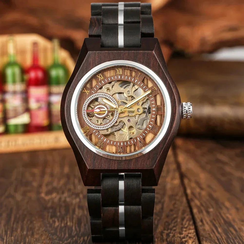 CHENXI W581703 – Men’s Stylish Retro Wooden Automatic Mechanical Watch Skeleton Design breitvacher
