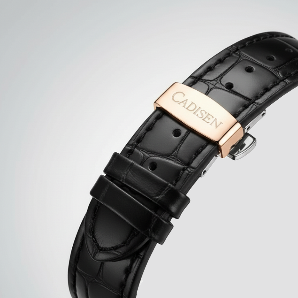Cadisen C8188 - Automatic - buckle close-up, engraved logo, deployant clasp