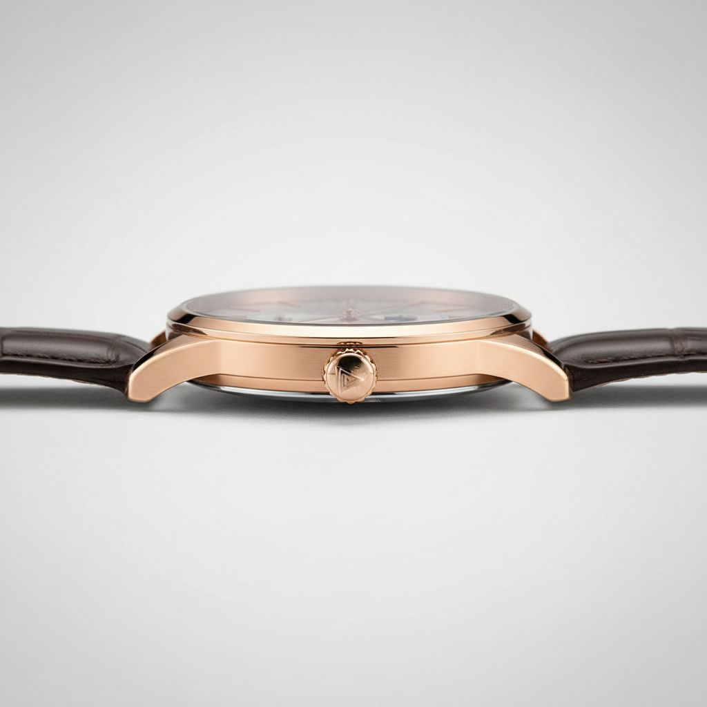 Cadisen C8188 - Automatic - side profile, slim case, crown detail