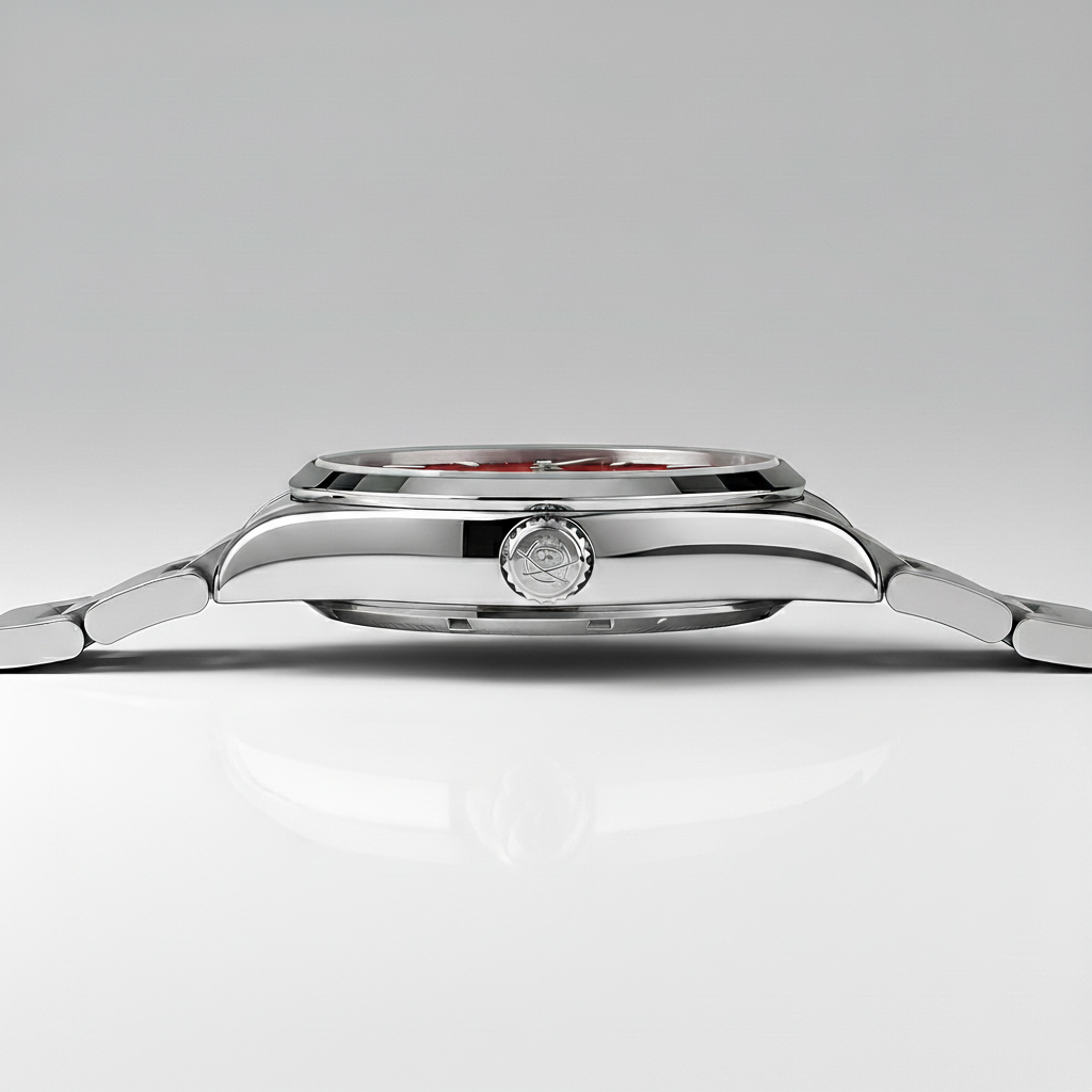 Close-up of a silver watch on a light gray background