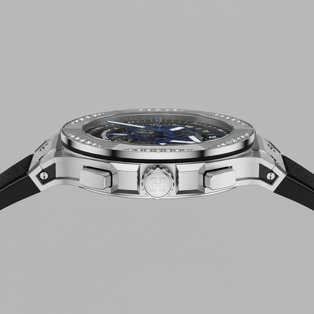 HANBORO 996-1 - Mechanica - side profile, silver case, crown detail