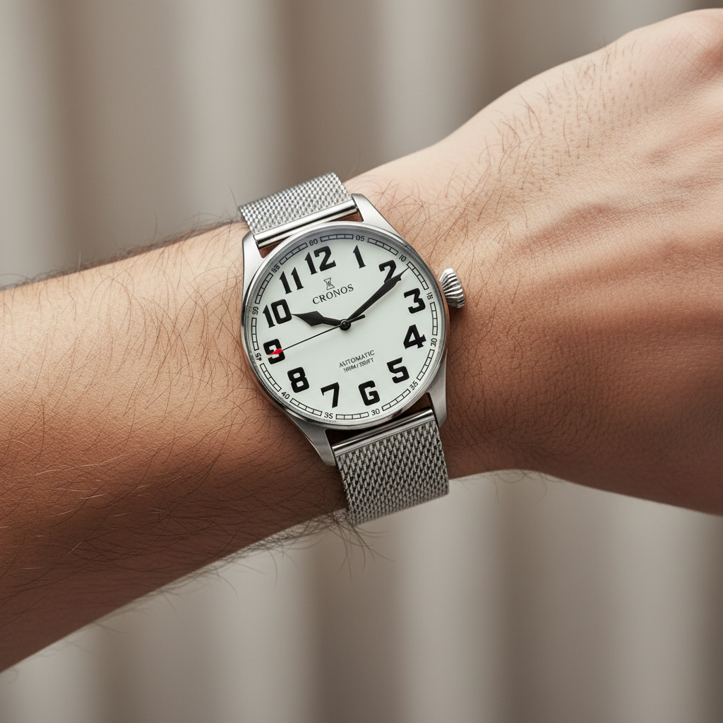 Cronos L6001 - The Ultima - on wrist, mesh bracelet
