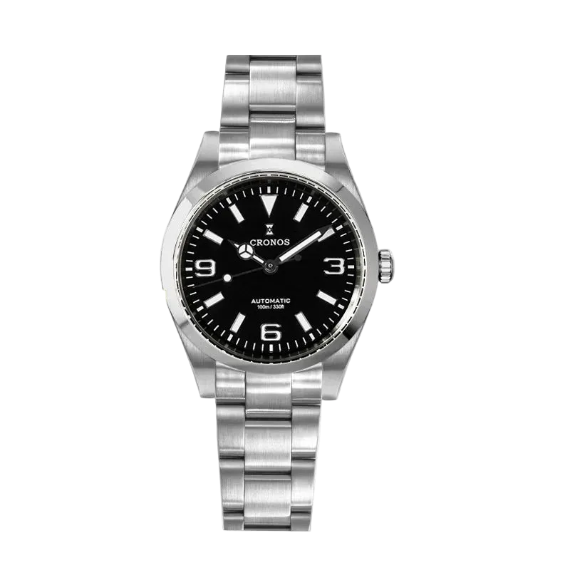Cronos L6019 - Men's cron - black dial, steel bracelet
