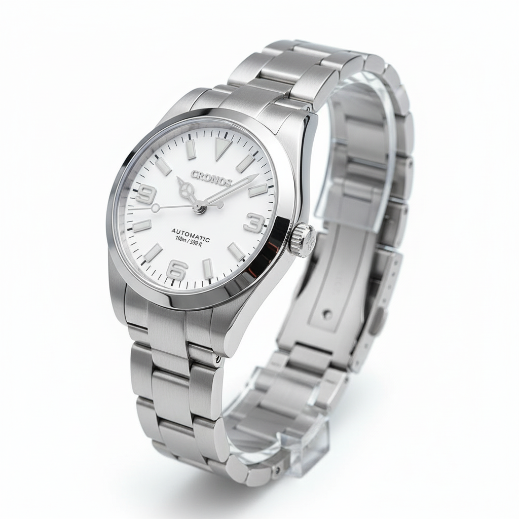 Cronos L6019 - cronos aut - white dial, three quarter view