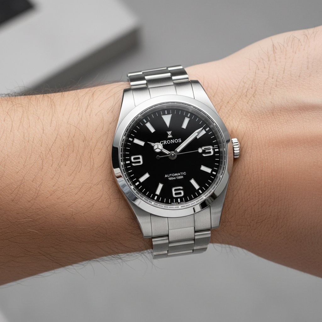 Cronos L6019 - Men's cron - black dial, on wrist