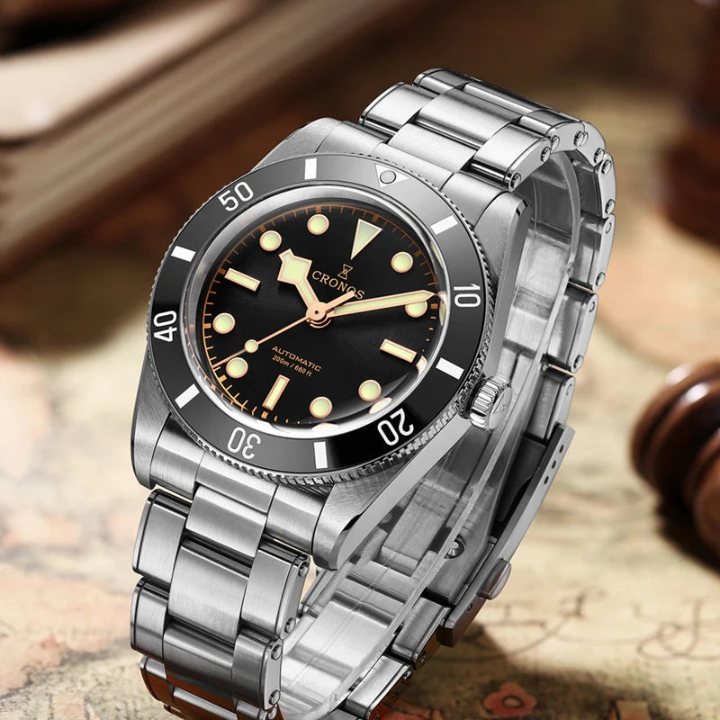Cronos L6024 – Men’s cronos diver watch – Ocean Shadow Black Bezel – 200m Sapphire Automatic
