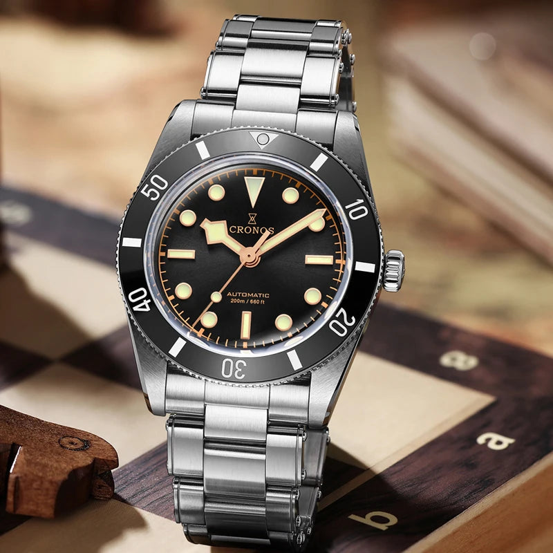Cronos L6024 – Men’s cronos diver watch – Ocean Shadow Black Bezel – 200m Sapphire Automatic