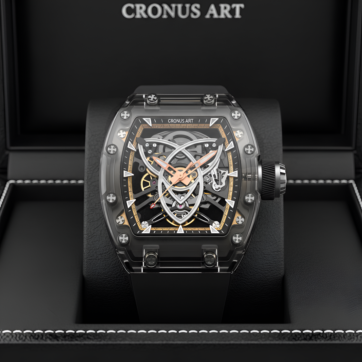 Cronusart CM001-059 - Men - dial close-up gold accents, watch in the box