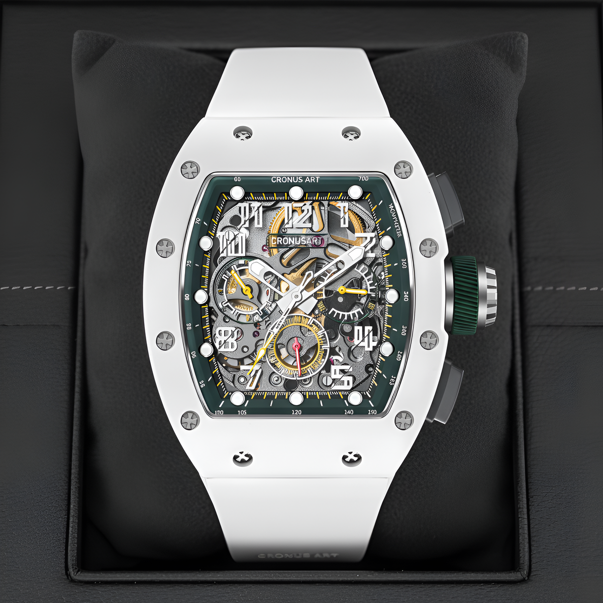 CRONUSART CM09-013 Men’s Automatic Skeleton Chronograph Watch Powerhouse in box, presentation