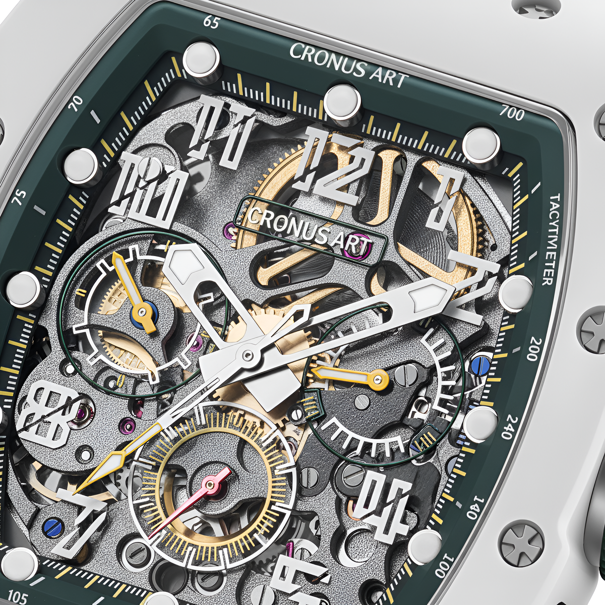 CRONUSART CM09-013 Men’s Automatic Skeleton Chronograph Watch Powerhouse dial close-up, skeleton
