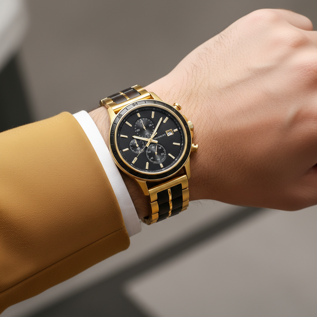 BOBO BIRD GT097 - Mens Ch - gold watch on wrist