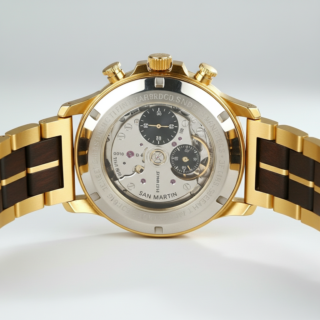 BOBO BIRD GT097 - Mens Ch - gold back visible movement