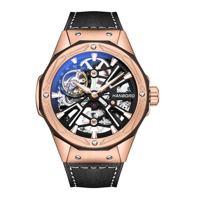 HANBORO 918 - Mechanical - Rose gold case black strap