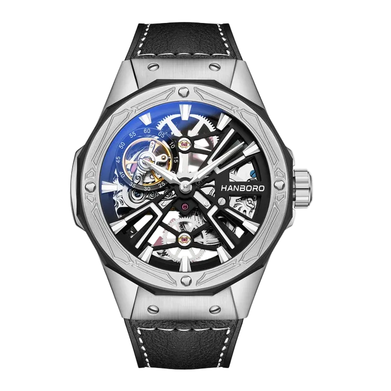 HANBORO 918 - Mechanical - Silver case skeleton dial