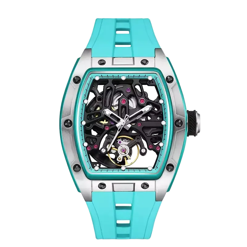 BREITVACHER 91981 - Autom - Front view, teal strap, skeleton dial