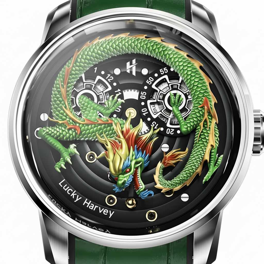 Lucky Harvey ZLS202 - Aut - close-up, green dragon dial