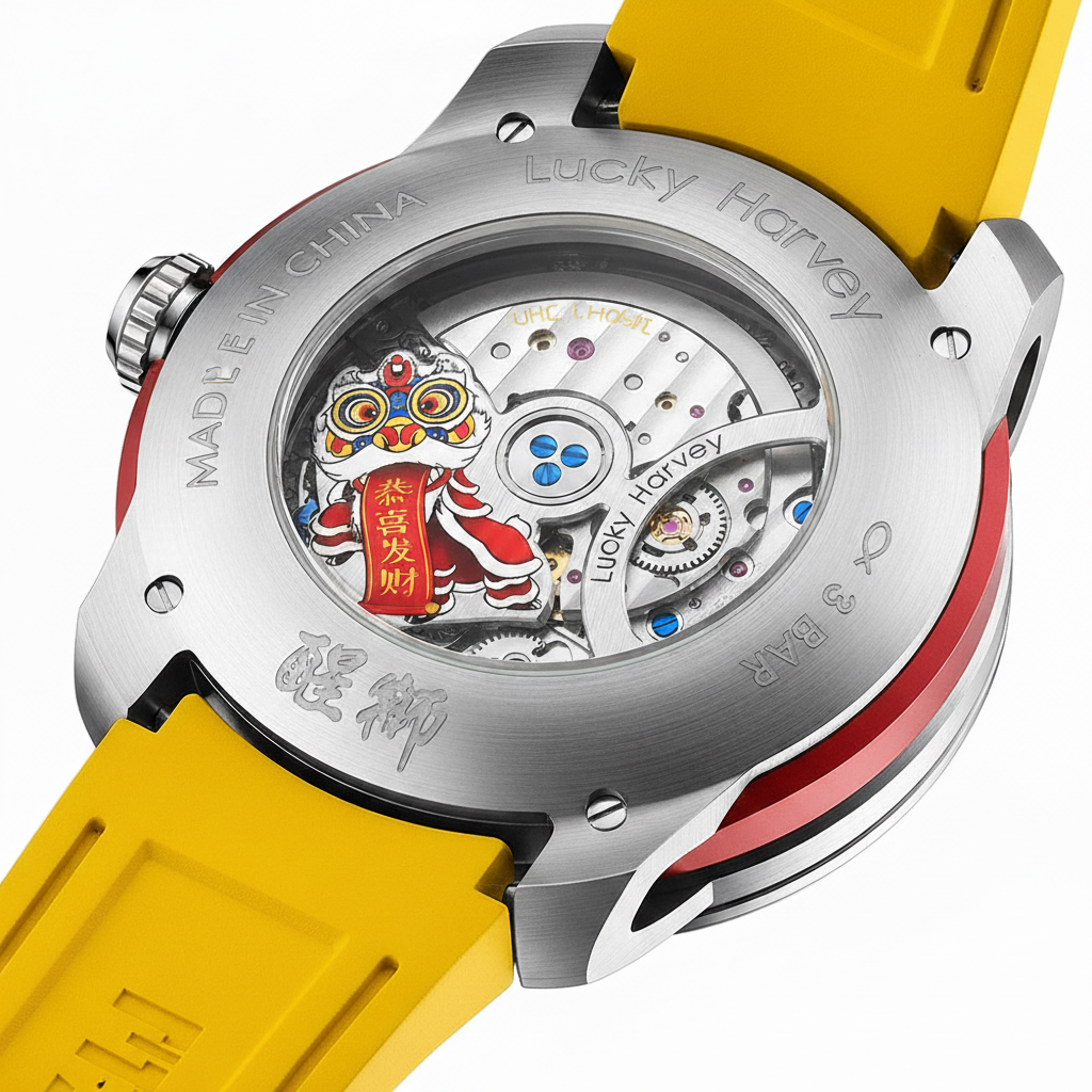 Lucky Harvey ZLS105 - Aut - case back, movement, lion