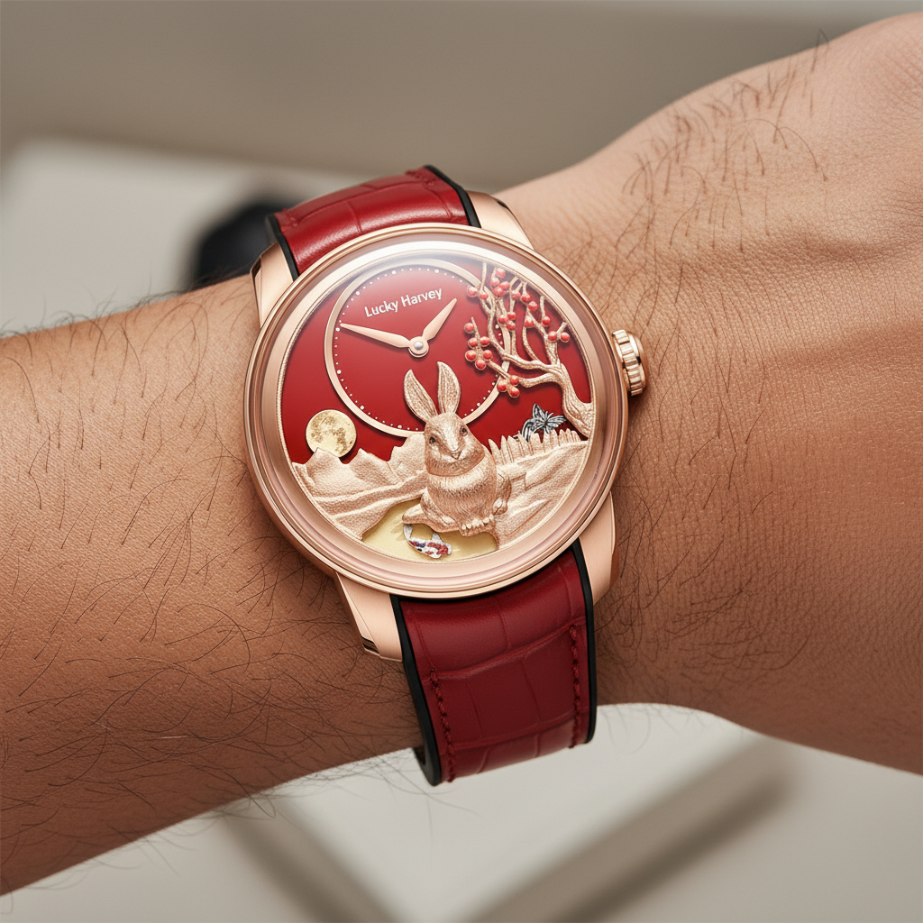 Lucky Harvey ZLS201 - Aut - red watch on wrist