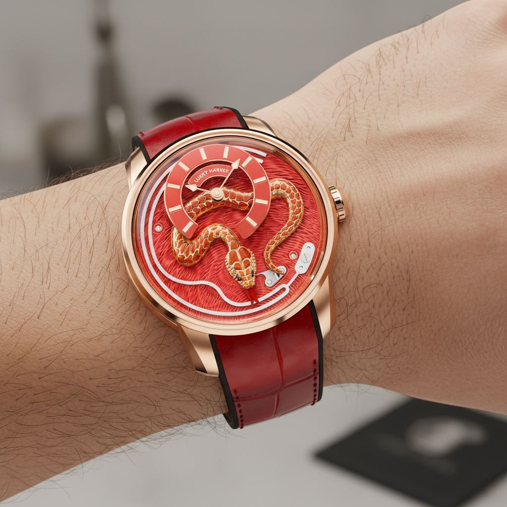 Lucky Harvey ZLS501 - Aut - on wrist, red dial
