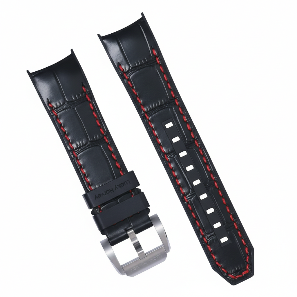 Lucky Harvey - Dice Dial - black strap, red stitch