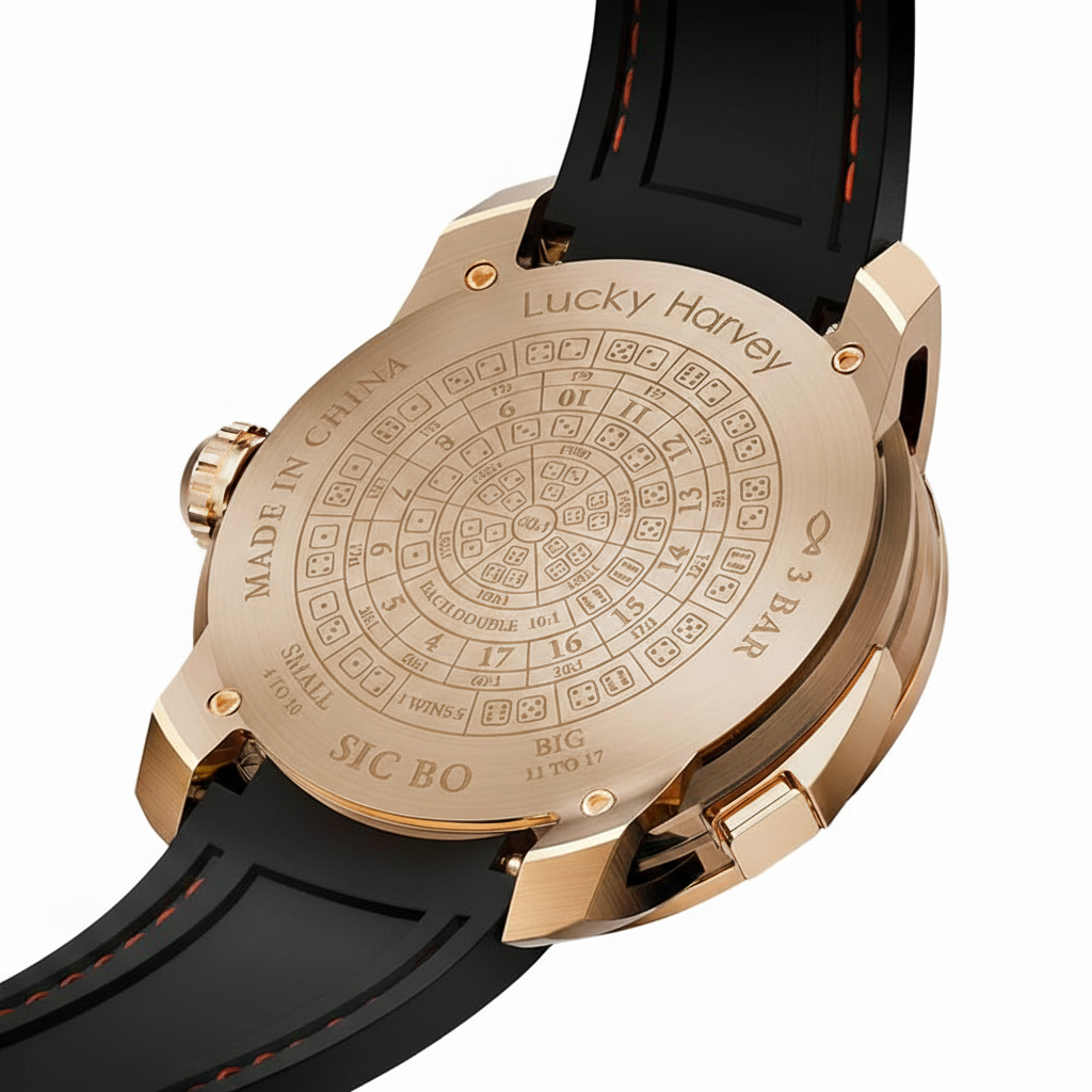 Lucky Harvey - Dice Dial - gold case, back engraving