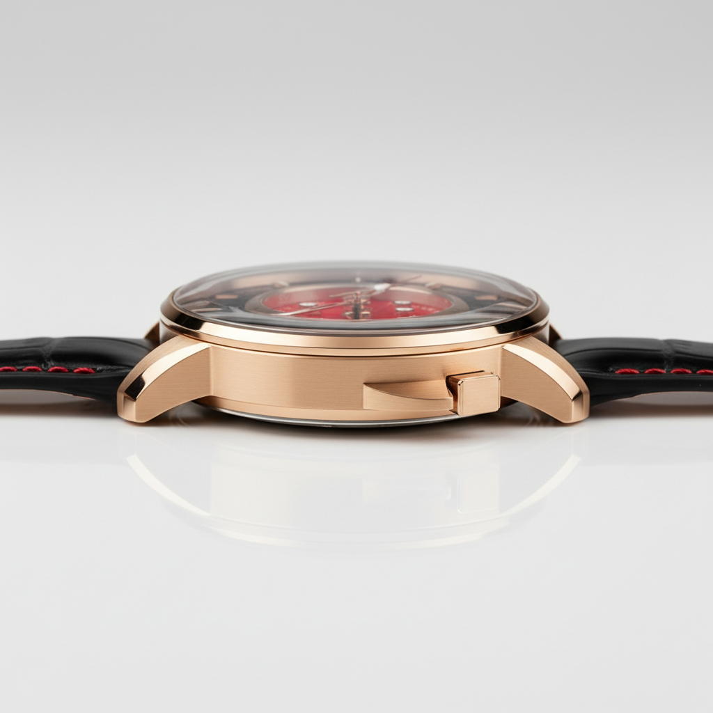Lucky Harvey - Dice Dial - gold case, side view