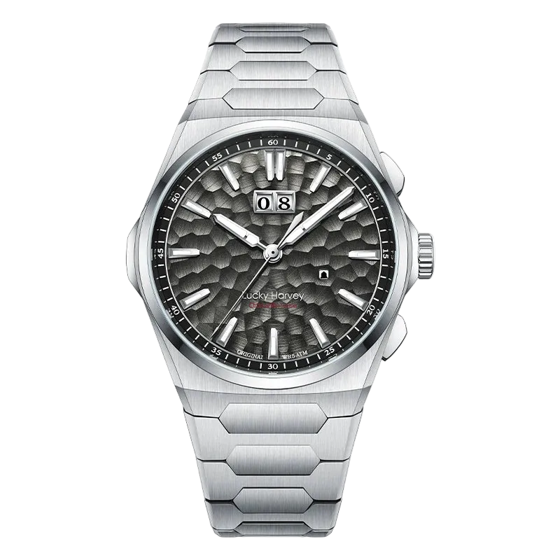 Lucky Harvey Hammered Dia - silver, black dial