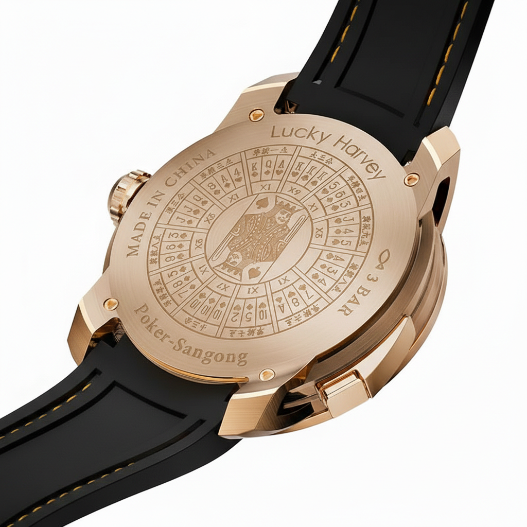 Lucky Harvey San Gong - A - gold case back, engraved