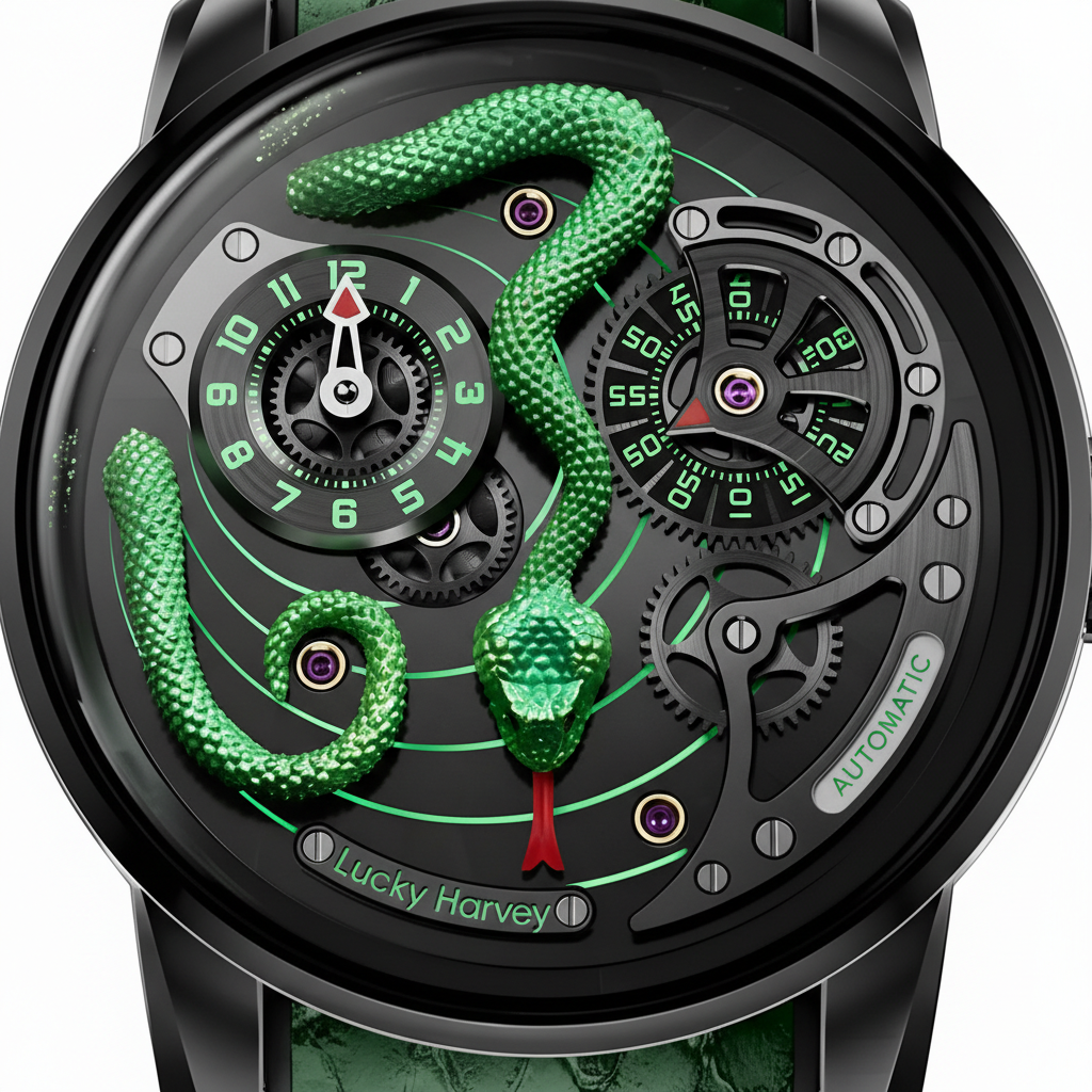 Lucky Harvey 3D Snake - A - close-up green dial, snake
