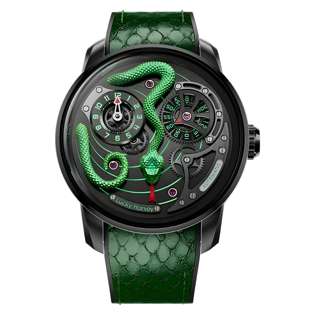 Lucky Harvey 3D Snake - A - green snake dial, black case