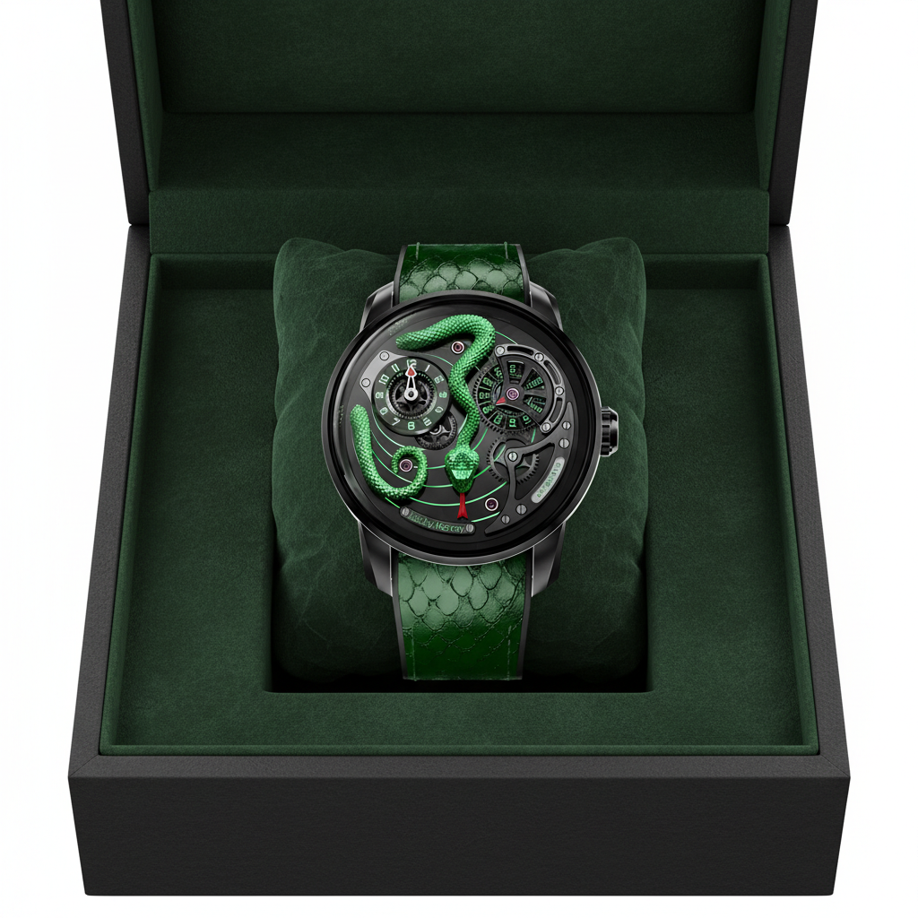 Lucky Harvey 3D Snake - A - watch in box, green interior