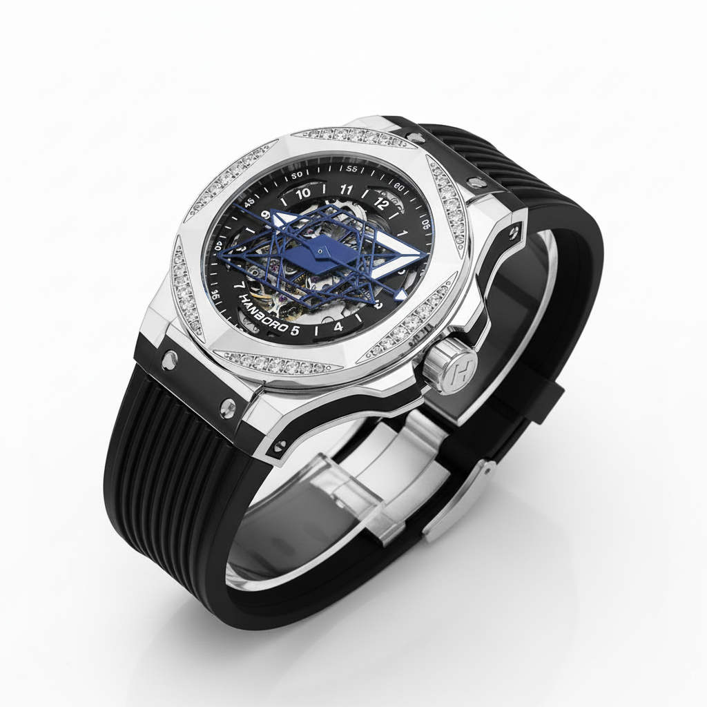 HANBORO 996-1 - Mechanica - three-quarter view, silver, black rubber