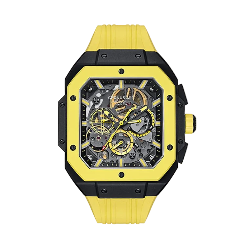 CRONUSART CM025-006 – Men’s Automatic Chronograph Watch Square Carbon Steel Case breitvacher