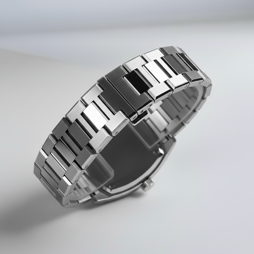 San Martin SN0026G GMT watch stainless steel bracelet close-up with brushed and polished links