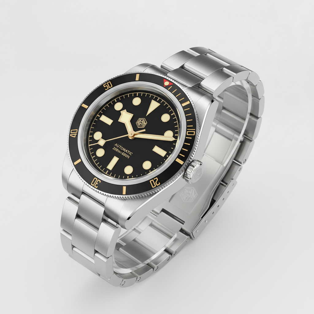 San Martin SN0008 - Autom - black dial, gold markers Angled