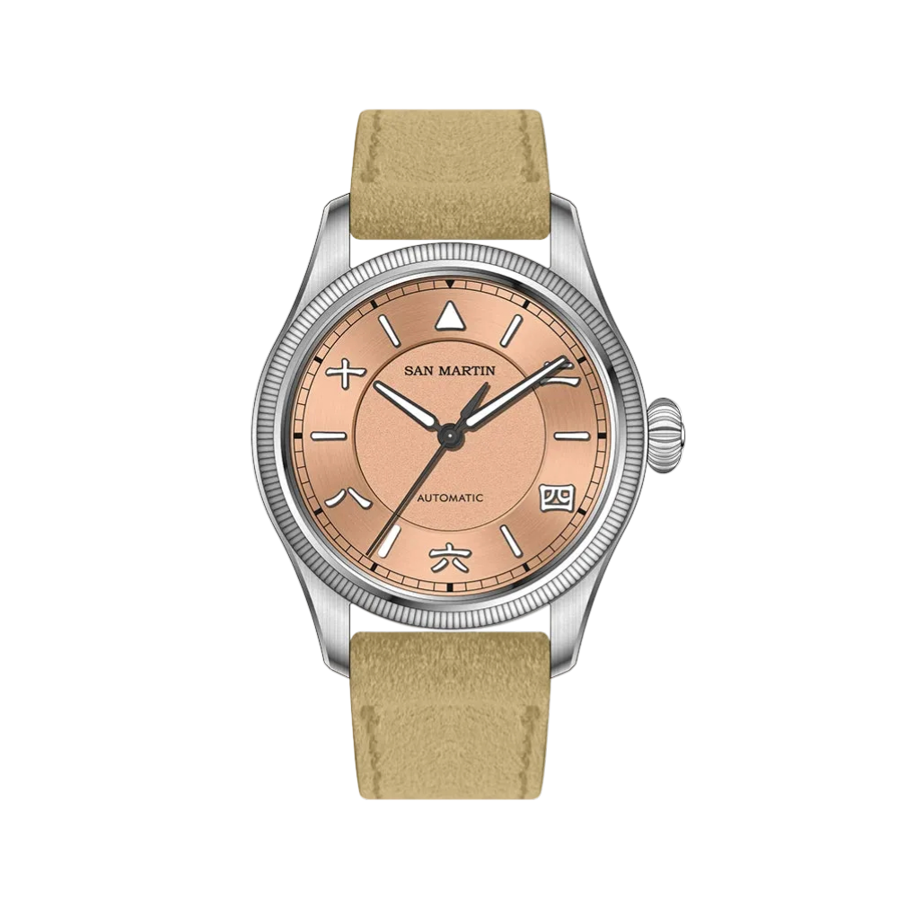 San Martin SN0033 - Pilot - salmon dial, tan strap