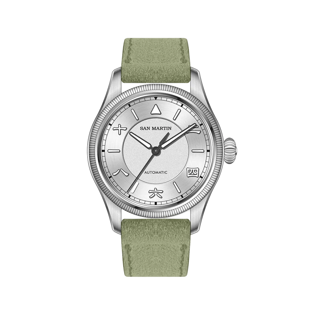 San Martin SN0033 - Pilot - silver dial, green strap