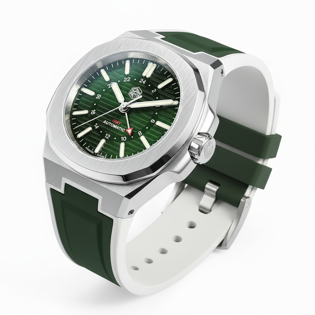 San Martin SN0075-G-C - A - green dial, three quarter view