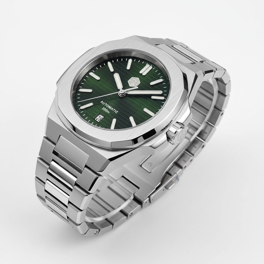 San Martin SN0075-G - Atr - green dial, three quarter view