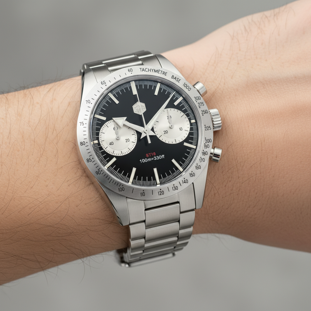 San Martin SN0103JS - Panda Chronograph Watch Racing Style Black Edition breitvacher