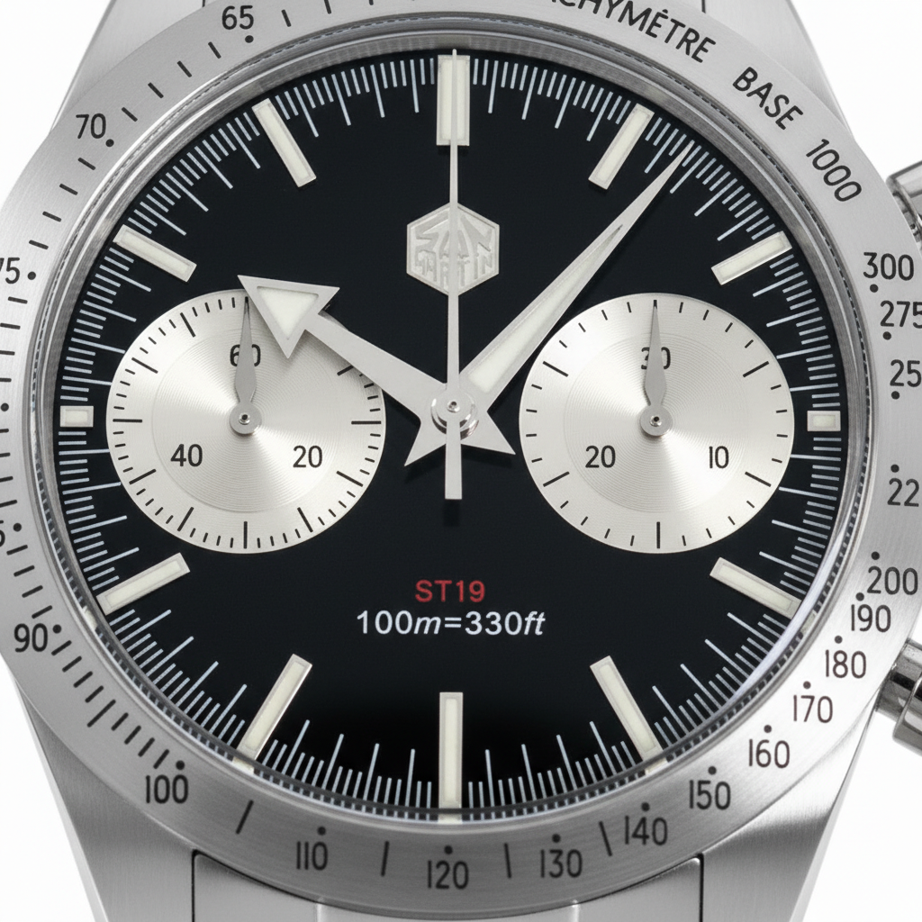 San Martin SN0103JS - Panda Chronograph Watch Racing Style Black Edition breitvacher