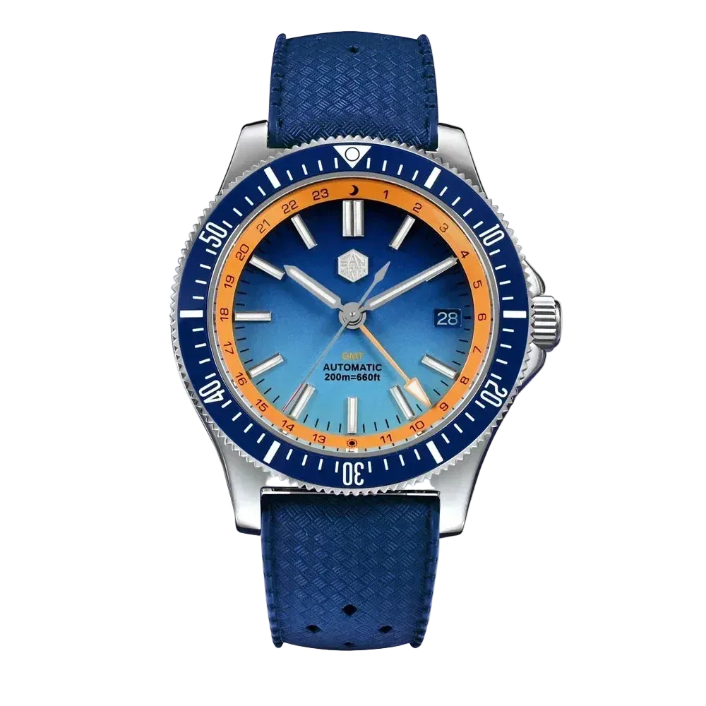 San_Martin_SN0119_GMT_Dive_Watch_Blue_and_Orange_Dial_Front_View
