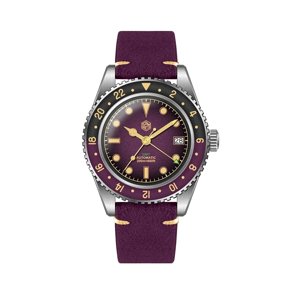 San Martin SN0134 - GMT A - watch crown, brown strap