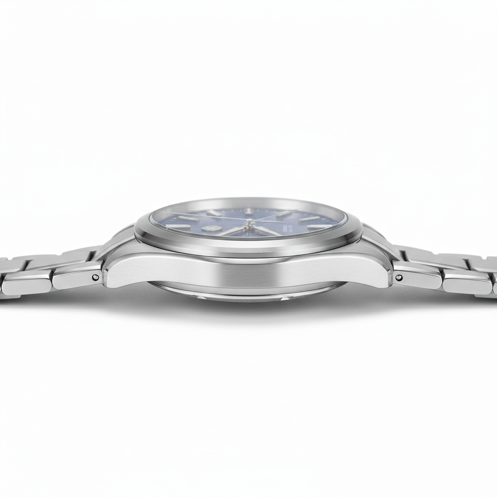 San Martin SN0144 GX4 luxury automatic watch for men side profile view showing slim stainless steel case, polished bezel, and balanced case thickness