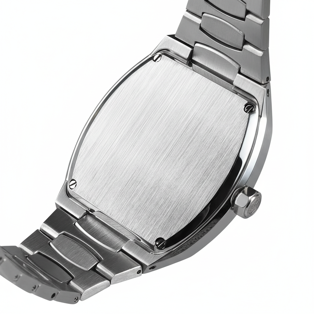 San Martin SN0145 automatic watch solid stainless steel caseback sapphire construction rear view