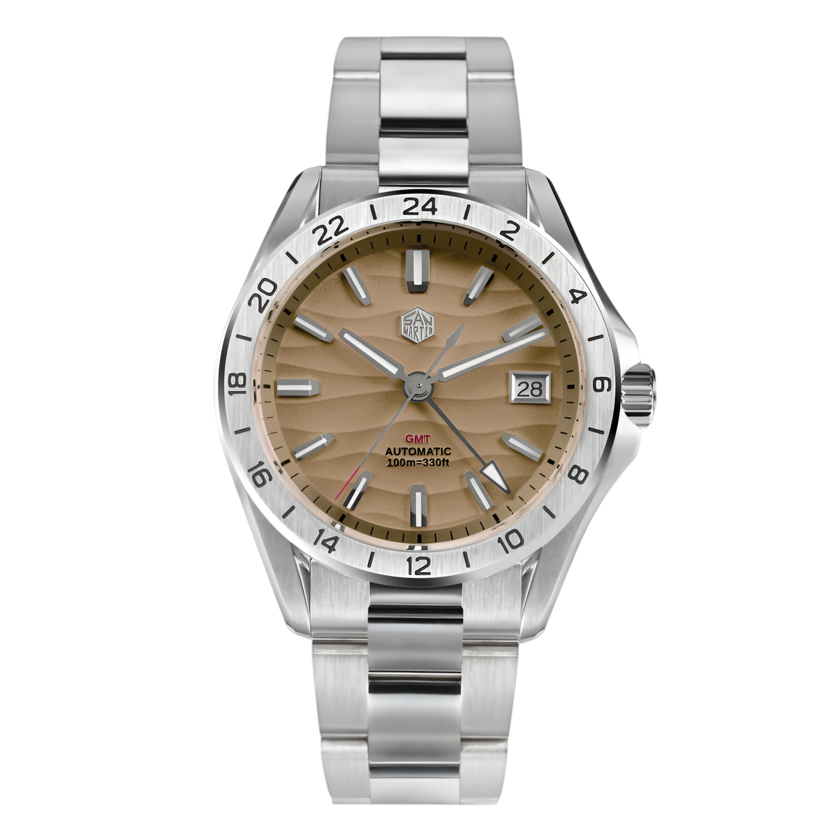 San Martin Desert GMT Brown Desert watch with unique sand texture dial, automatic NH34 movement, sapphire crystal