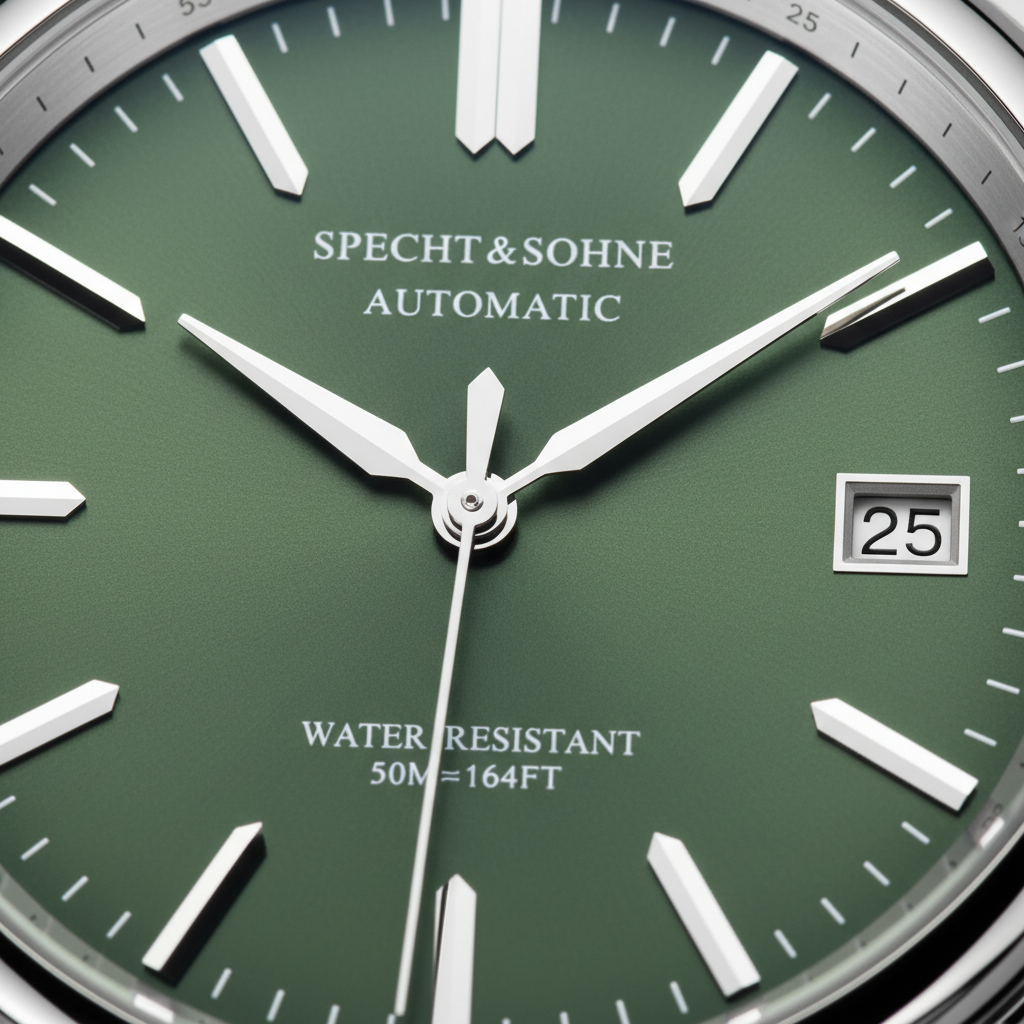 Specht & Söhne SP0013 - A - green dial close-up hands date