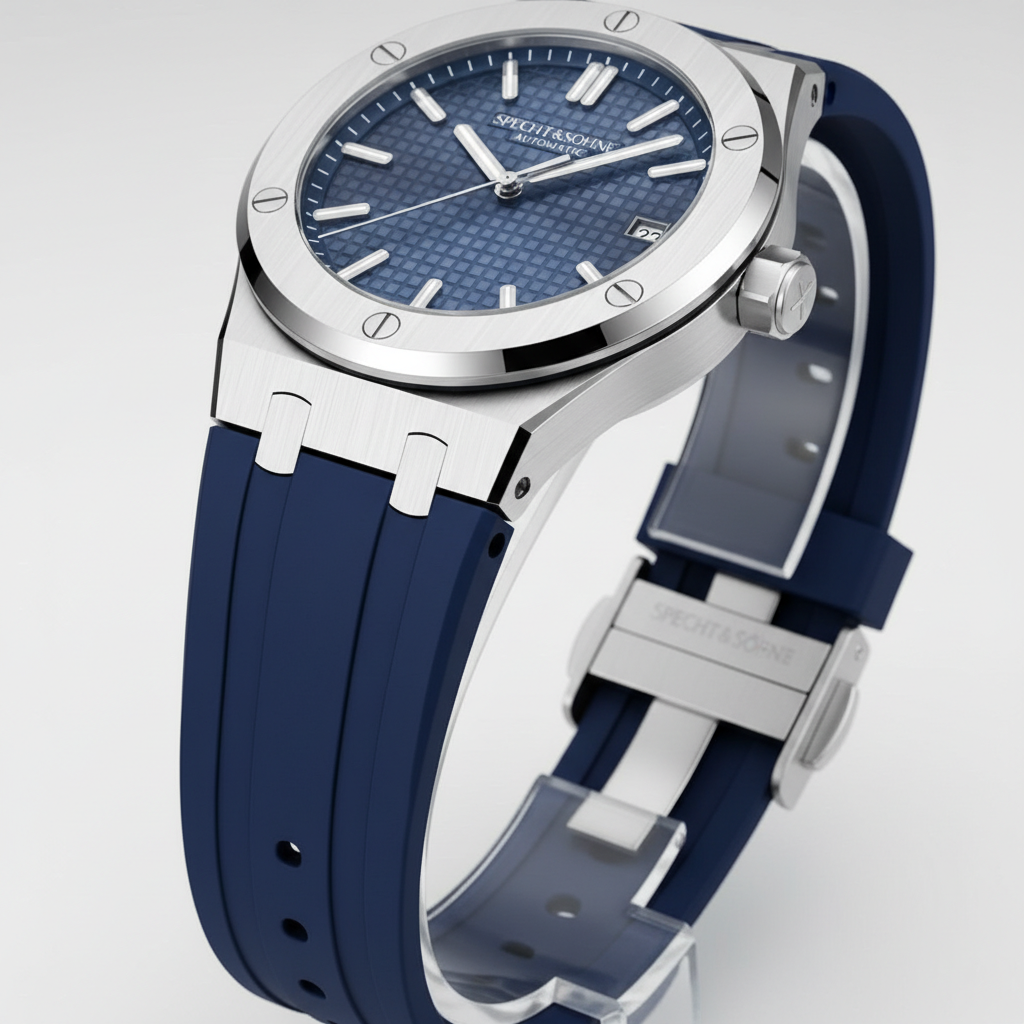 Specht & Söhne SP0016 - M - angled, blue strap, stand